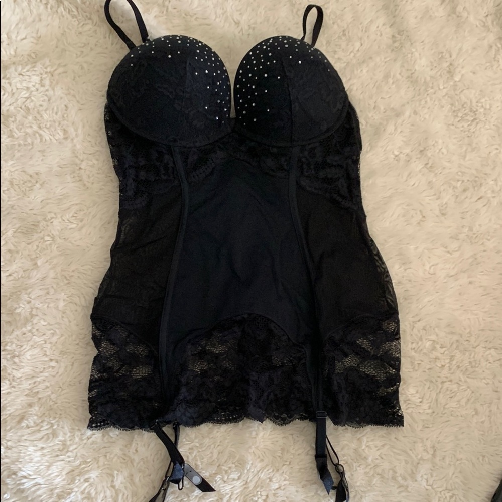 Black Lace Bustier with Rhinestones